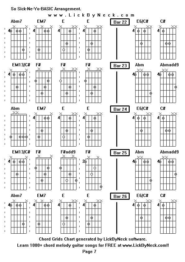 Chord Grids Chart of chord melody fingerstyle guitar song-So Sick-Ne-Yo-BASIC Arrangement,generated by LickByNeck software.